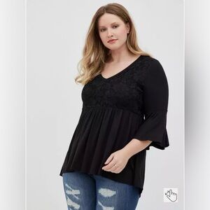 Super soft babydoll tunic hi-low top bell sleeves lace inset Size 3 22/24